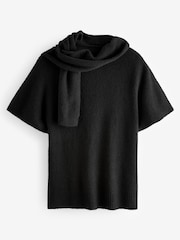 Black Poncho Jumper With Attached Scarf - Image 6 of 8