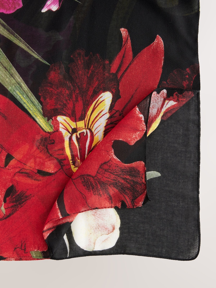 Black Floral Kew Collection Lightweight Scarf - Image 2 of 3