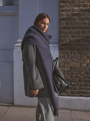 Navy Wool And Alpaca Blend Heavyweight Blanket Scarf - Image 1 of 9