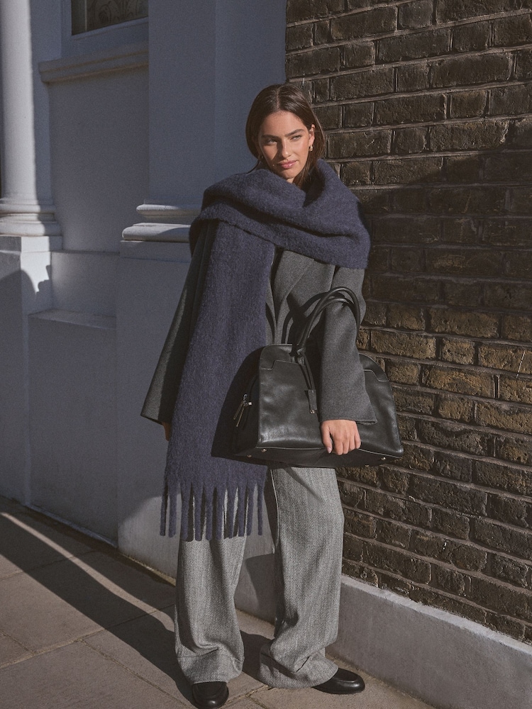 Navy Wool And Alpaca Blend Heavyweight Blanket Scarf - Image 2 of 9