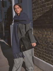 Navy Wool And Alpaca Blend Heavyweight Blanket Scarf - Image 3 of 9