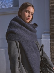Navy Wool And Alpaca Blend Heavyweight Blanket Scarf - Image 4 of 9