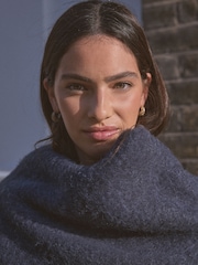 Navy Wool And Alpaca Blend Heavyweight Blanket Scarf - Image 5 of 9