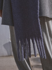 Navy Wool And Alpaca Blend Heavyweight Blanket Scarf - Image 6 of 9