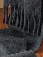 Navy Wool And Alpaca Blend Heavyweight Blanket Scarf - Image 9 of 9