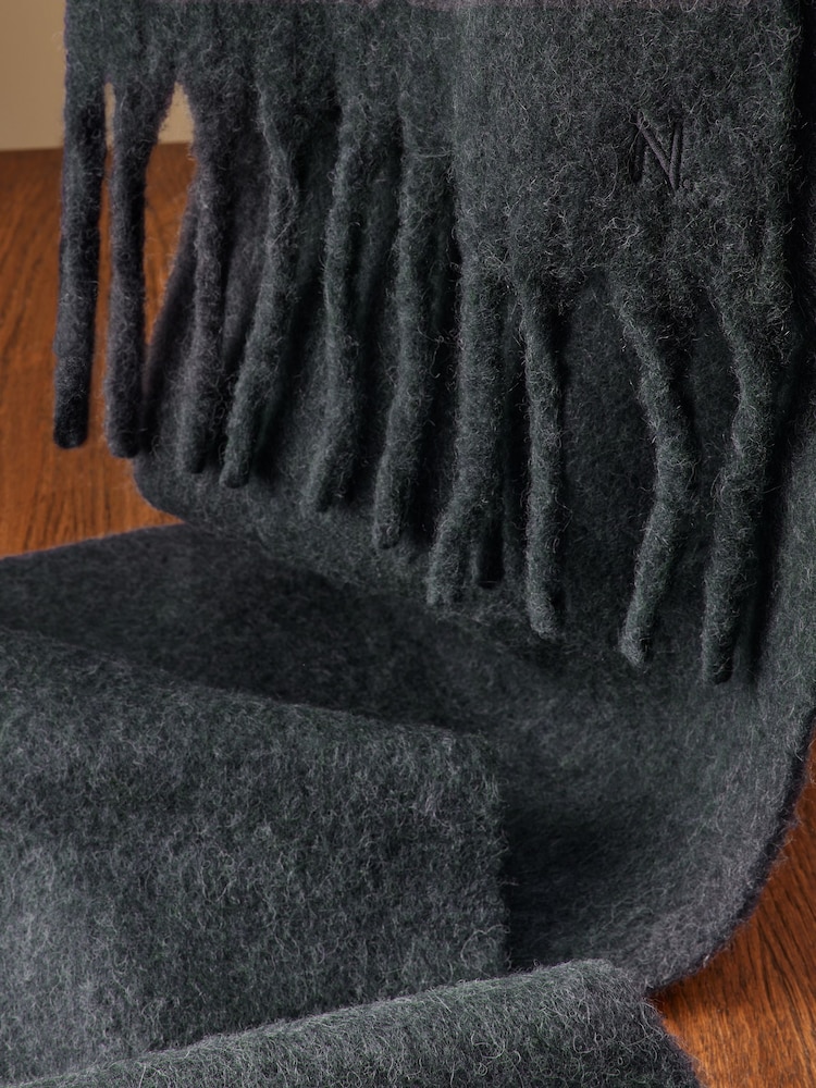 Navy Wool And Alpaca Blend Heavyweight Blanket Scarf - Image 9 of 9