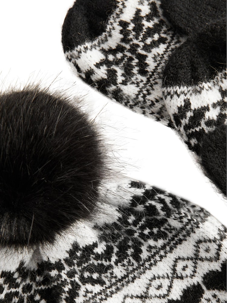 Black/White Knitted Pom Mittens Set - Image 3 of 3