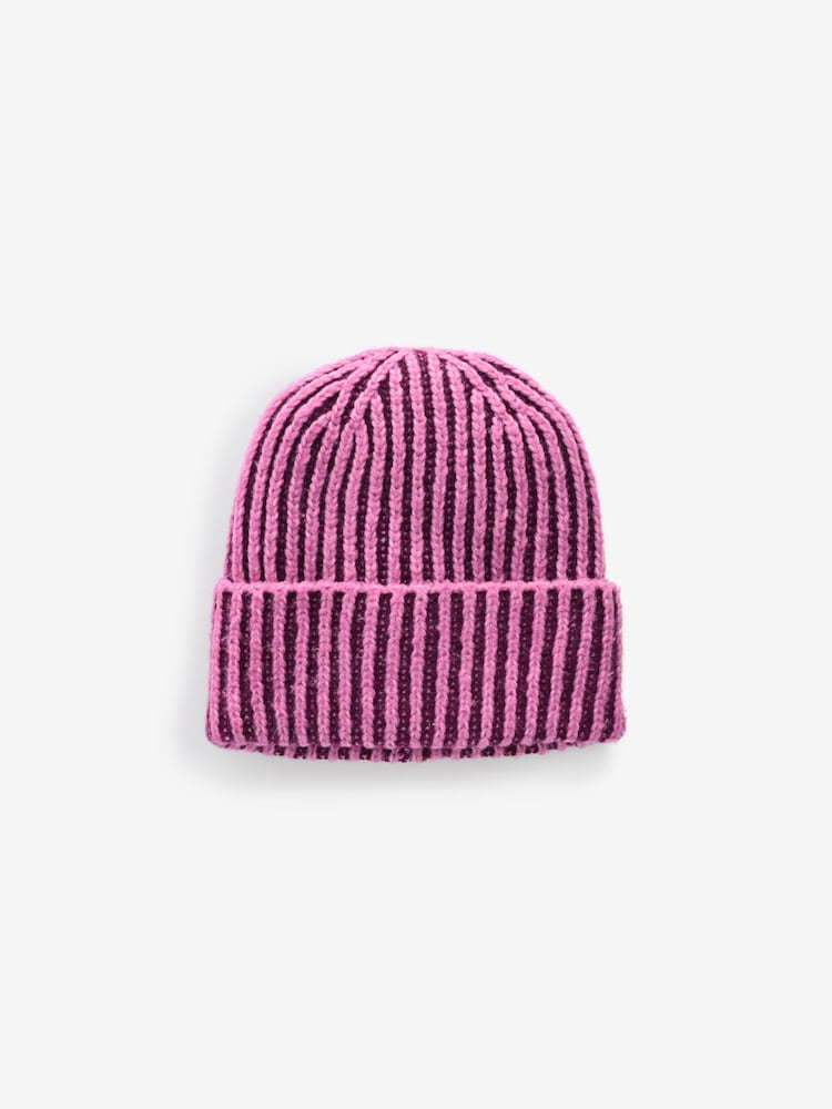 Pink/Red Knitted Beanie Hat - Image 1 of 7