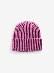 Pink/Red Knitted Beanie Hat - Image 5 of 7