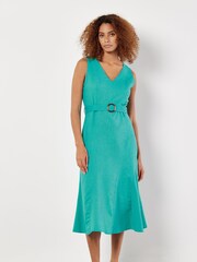 Apricot Blue V-Neck Linen Flounce Dress - Image 1 of 4