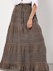 Apricot Green Crochet Detail Bohemian Maxi Skirt - Image 1 of 4