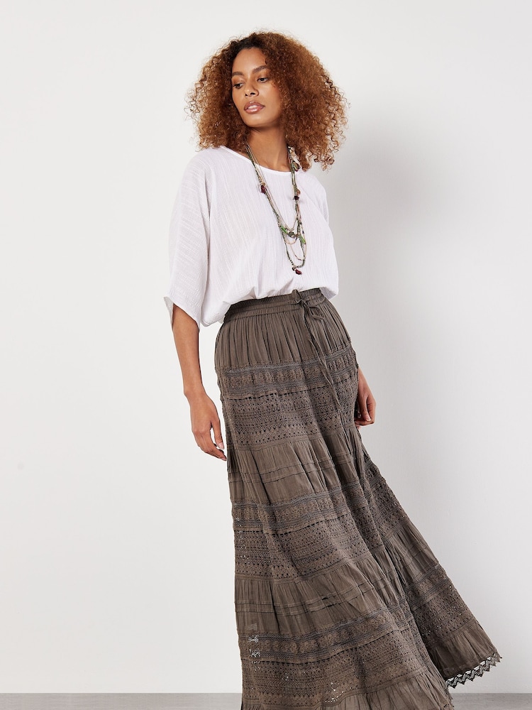 Apricot Green Crochet Detail Bohemian Maxi Skirt - Image 2 of 4