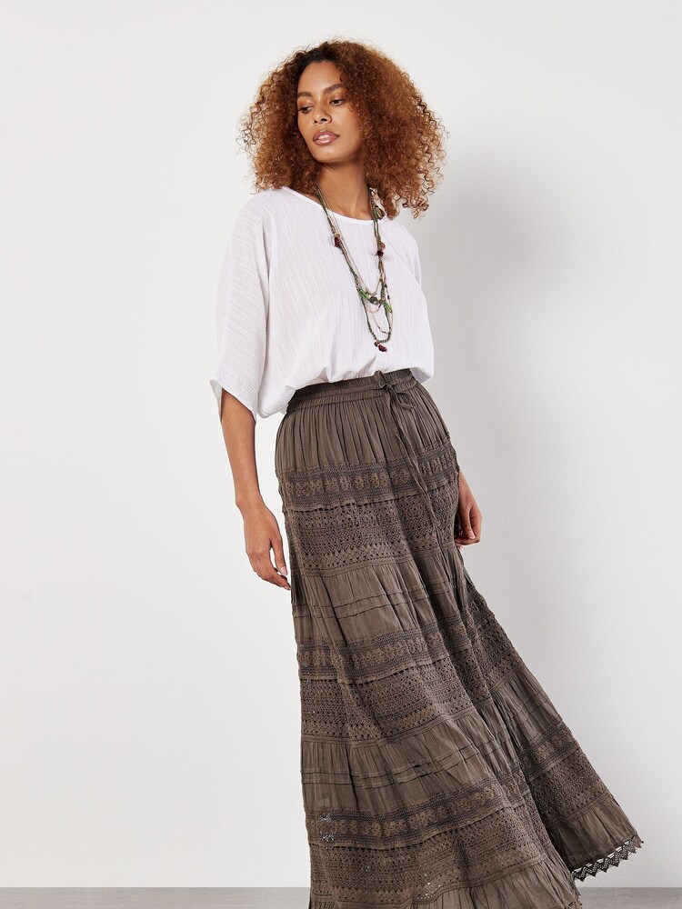 Apricot Green Crochet Detail Bohemian Maxi Skirt - Image 2 of 4 Apricot Green Crochet Detail Bohemian Maxi Skirt - Image 2 of 4