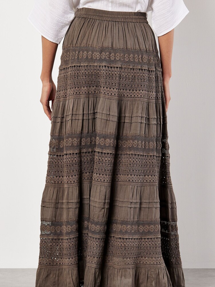 Apricot Green Crochet Detail Bohemian Maxi Skirt - Image 4 of 4