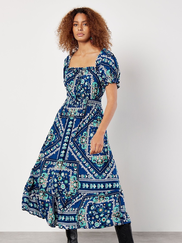 Apricot Blue Positano Milkmaid Midaxi Dress - Image 1 of 4