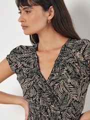 Apricot Rustieke Bladeren Gesmokte Maxi-jurk met V-hals - Afbeelding 3 van 4