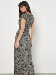 Apricot Rustieke Bladeren Gesmokte Maxi-jurk met V-hals - Afbeelding 4 van 4