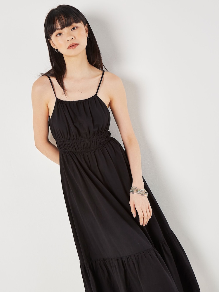 Apricot Black Halterneck Ramie Smock Midi Dress - Image 2 of 5