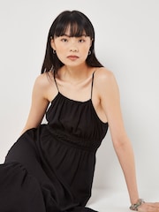 Apricot Black Halterneck Ramie Smock Midi Dress - Image 4 of 5