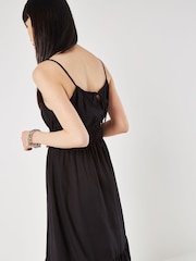 Apricot Black Halterneck Ramie Smock Midi Dress - Image 5 of 5
