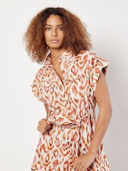 Apricot Orange Ikat Diamond Utility Playsuit With Linen - Image 1 of 5