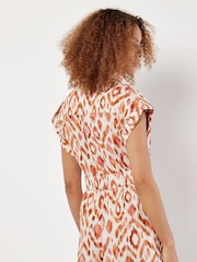 Apricot Orange Ikat Diamond Utility Playsuit With Linen - Image 3 of 5