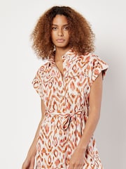 Apricot Orange Ikat Diamond Utility Playsuit With Linen - Image 5 of 5
