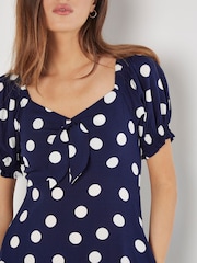 Apricot Blue Big Spot Bow Detail Midi Dress - Image 2 of 4