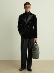 Reiss Black Club Velvet Double-Breasted Tuxedo Jacket - Image 1 of 8