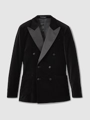 Reiss Black Club Velvet Double-Breasted Tuxedo Jacket - Image 3 of 8