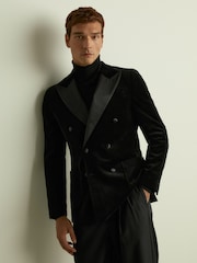 Reiss Black Club Velvet Double-Breasted Tuxedo Jacket - Image 4 of 8