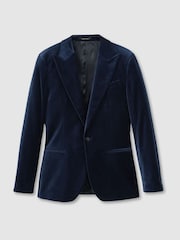 Reiss Baltic Blue Apsara Velvet Single Breasted Blazer - Image 2 of 7
