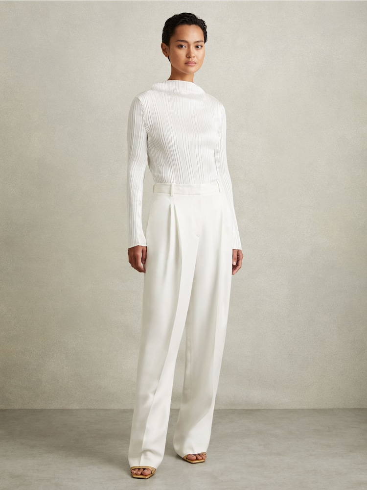 Reiss Cream Lydia Double Pleat Wide Leg Tux Trousers - Image 1 of 5 Reiss Cream Lydia Double Pleat Wide Leg Tux Trousers - Image 1 of 5
