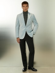 Reiss Ice Blue Apsara Velvet Single Breasted Blazer - Image 1 of 7