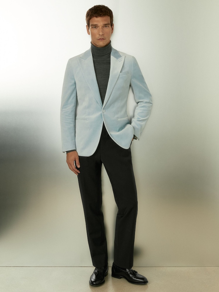 Reiss Ice Blue Apsara Velvet Single Breasted Blazer - Image 1 of 7