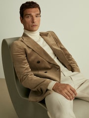 Reiss Taupe Brown Royale Velvet Double-Breasted Blazer - Image 1 of 8