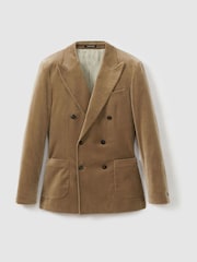Reiss Taupe Brown Royale Velvet Double-Breasted Blazer - Image 3 of 8