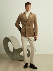 Reiss Taupe Brown Royale Velvet Double-Breasted Blazer - Image 4 of 8
