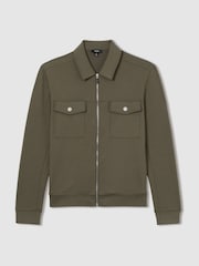 Reiss Sage Green Medina Interlock Jersey Zip-Through Overshirt - Image 2 of 6