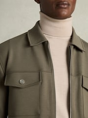 Reiss Sage Green Medina Interlock Jersey Zip-Through Overshirt - Image 4 of 6