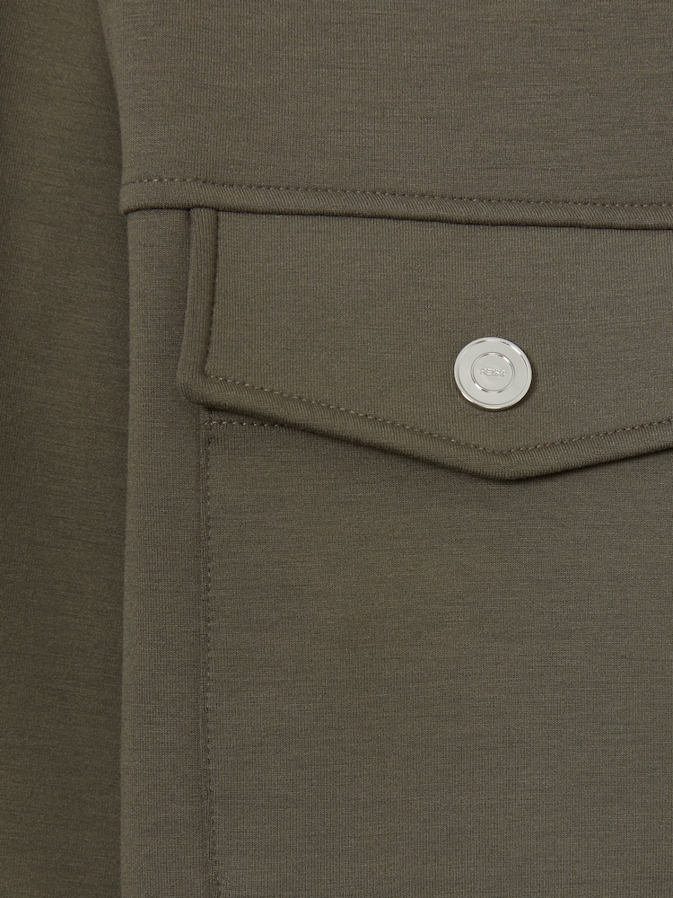 Reiss Sage Green Medina Interlock Jersey Zip-Through Overshirt - Image 6 of 6