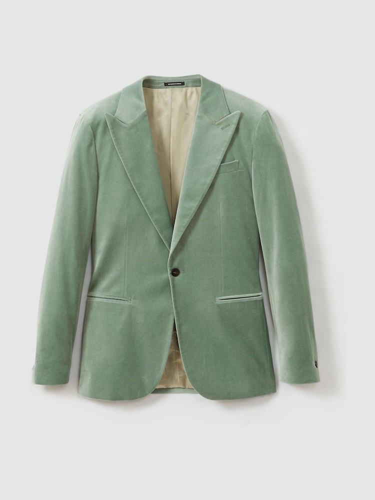 Reiss Mint Green Apsara Velvet Single Breasted Blazer - Image 2 of 7