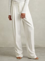 Reiss Cream Lydia Petite Double Pleat Wide Leg Tux Trousers - Image 1 of 7