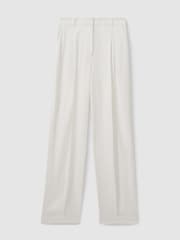 Reiss Cream Lydia Petite Double Pleat Wide Leg Tux Trousers - Image 2 of 7