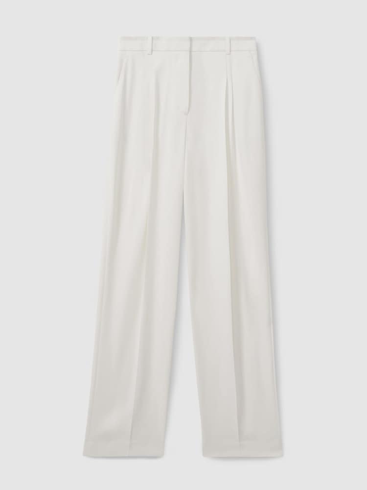 Reiss Cream Lydia Petite Double Pleat Wide Leg Tux Trousers - Image 2 of 7
