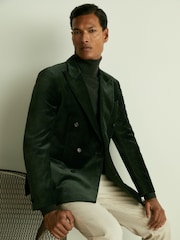 Reiss Forest Green Royale Velvet Double-Breasted Blazer - Image 1 of 8