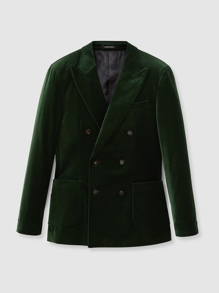 Reiss Forest Green Royale Velvet Double-Breasted Blazer - Image 2 of 8