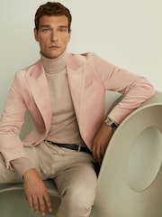 Reiss Porcelain Pink Apsara Velvet Single Breasted Blazer - Image 1 of 7