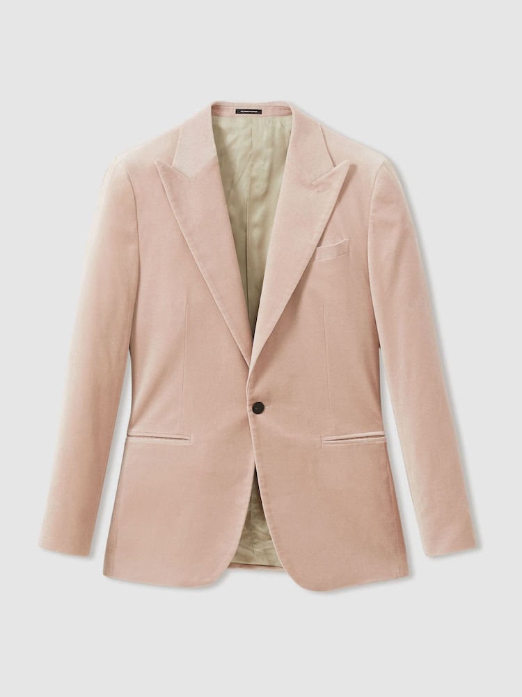 Reiss Porcelain Pink Apsara Velvet Single Breasted Blazer - Image 2 of 7