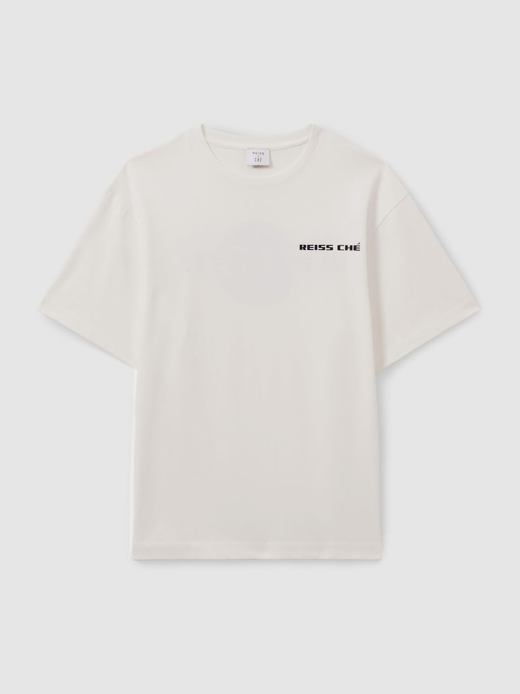 Reiss White/Blue Carpano Reiss | Ché Oversized Cotton Aperitif Print T-Shirt - Image 2 of 5